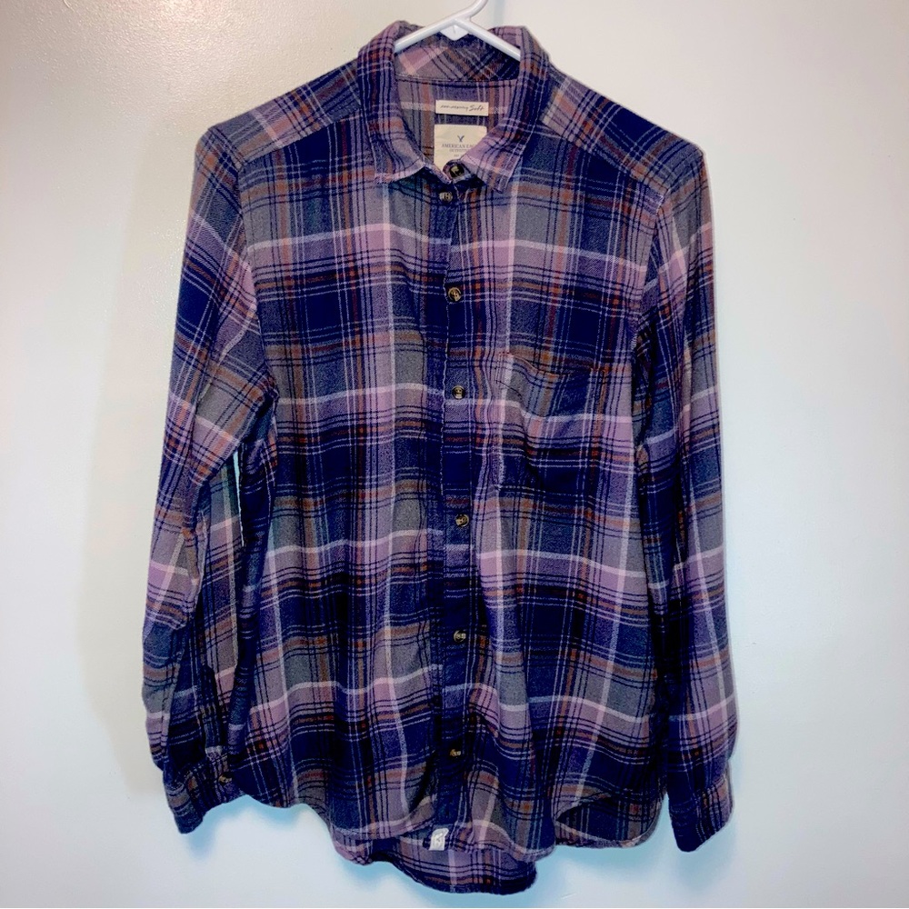 American Eagle Ahh-Mazingly Soft Boyfriend Fit Plaid Flannel Large Gently Used